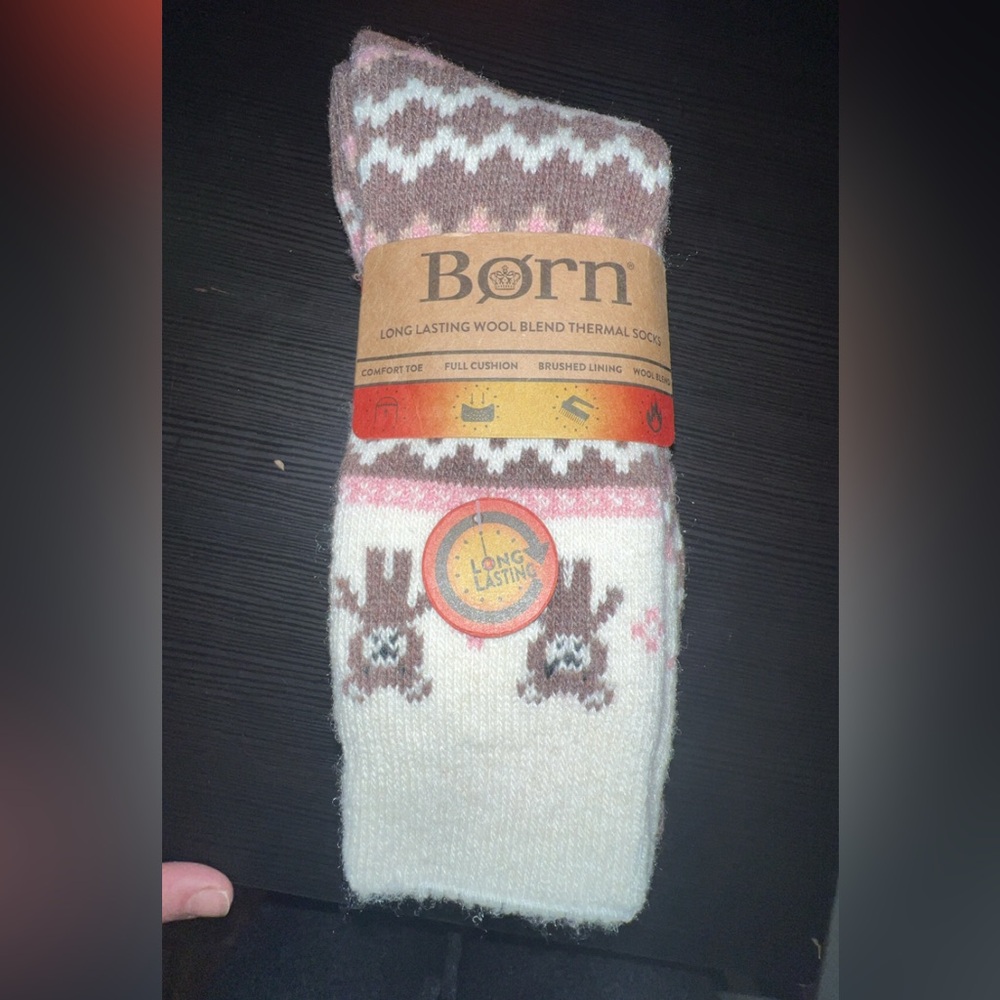 Born Wool Blend Thermal Socks - Brown and White. Womens size 4-10
